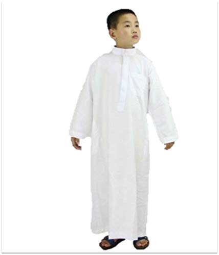 Kids Thobe JUBBA JUBBAH Al DAFFAH Arab Robe, dishdash Islamic Soft Cloth shemagh Shemakh Collar Long Young Muslims Dress - White