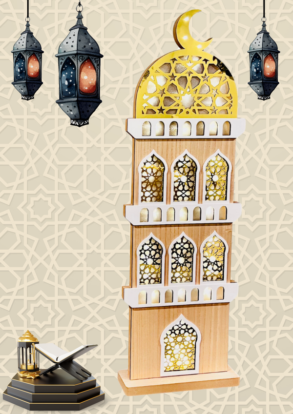 Ramadan Décor, Ramadan Kareem Home Décor LED Lights Ramadan Mosque Decoration, Ramadan Gift 3ft Acrylic Ramadan Decorations Home office (Self Standing Minar) [New Arrival]