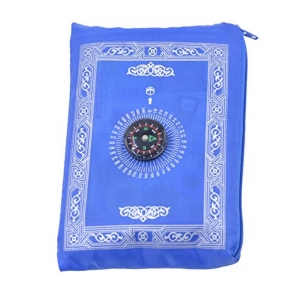 1pc Muslim Travel Prayer Rug with Pouch Islamic Portable Pocket Mat (Blue)