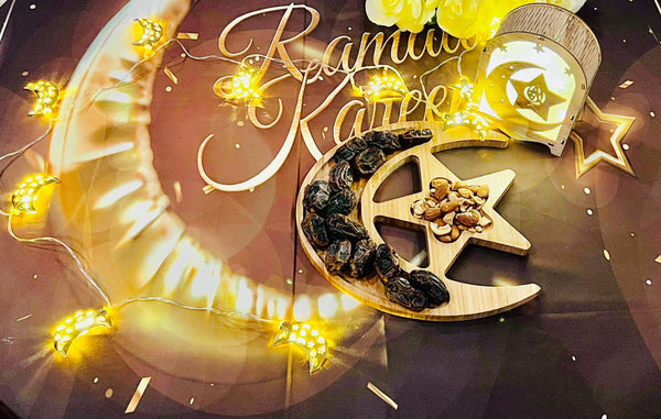 Crescent Moon Star Tray, Ramadan Décor, Nuts Platter, Dates Platter, Iftar Décor, Appetizer Serving Tray Party Serving Tray Wooden Tray for Stones, Wooden Tray for Crystal pieces, Flowers