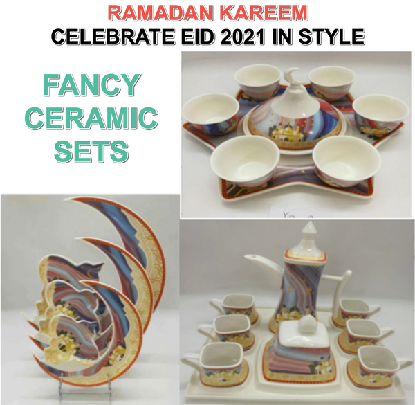Ramadan Theme Ceramic Plates Cup Tray Kettle Candy Chocolate Dish