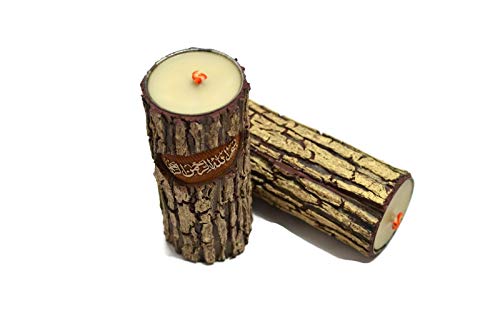 Islamic Hajj Haji Gift Handcrafted Candle with Besmellah Bismillah - In the Name of God - (Qty 1 per order) Wood Tree-Trunk Like Shelf Table Decor - 8"
