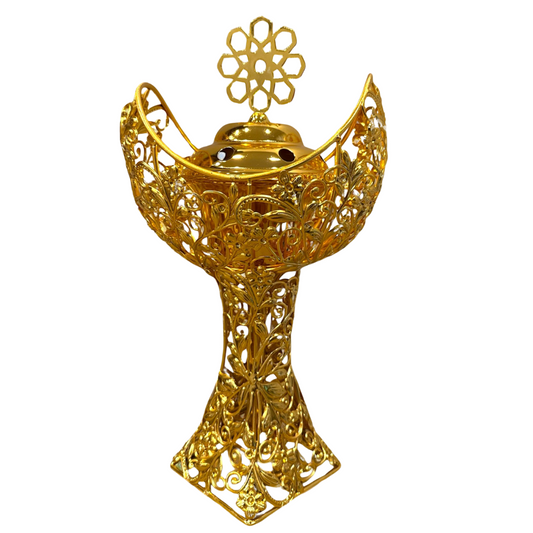 Gold Non-Electric Bakhoor Incense Burner 13x6 Inch Traditional Arabic Style Charcoal Holder for Home Office Spa Décor