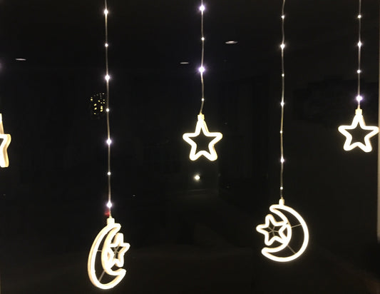 Ramadan Festive String Light Waterproof Moon Star, LED NEON Eid Party Light Decoration with US Plug 60 LED Lights and 9 NEON Lights with 8 Modes ~8+ feet 9 legs/set