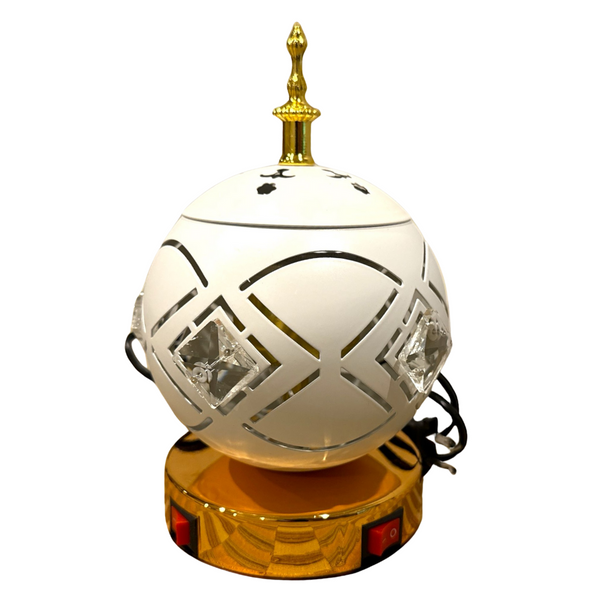8-Inch White & Gold Electric Bakhoor Incense Burner with LED Lights 110V Plug-In Smokeless Aromatherapy Censer for Home Office Yoga Spa Décor