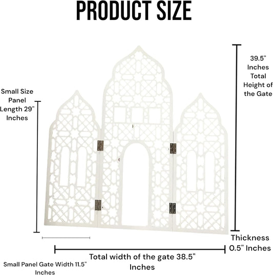 3 Panel Room Divider Folding Privacy Freestanding Partition Portable Wall for Prayer Room Privacy Screen Islamic Theme Room Divider Wood 3ft Ramadan Decorations 39.5"x38.5" (White Gates)