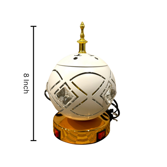 8-Inch White & Gold Electric Bakhoor Incense Burner with LED Lights 110V Plug-In Smokeless Aromatherapy Censer for Home Office Yoga Spa Décor