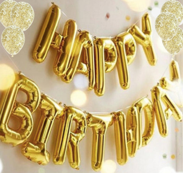 Happy Birthday Balloon Aluminum Foil Banner Party Decor Supplies for Birthdays Reusable 3D Strong Material with Straw and Ribbon. Big Sized Letters for Kids Teenagers Adults and Seniors