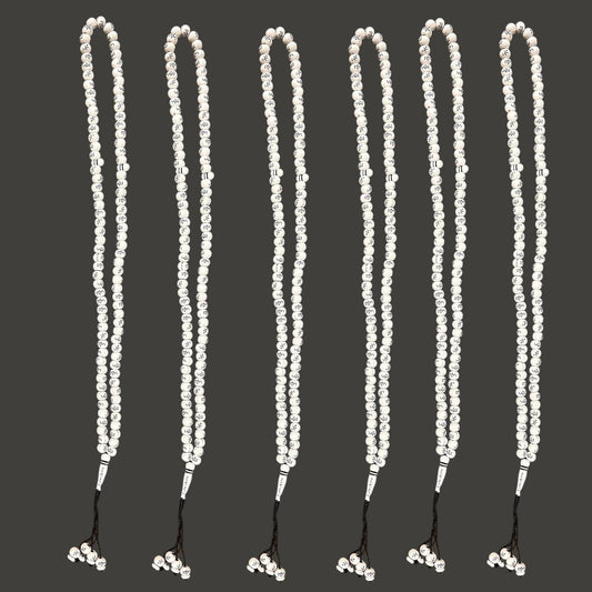 Lot 12 Prayer Beads 99ct with Allah Muhammad Engraving Large Sized 10mm Beads Muslim Dhikr/Zikr Beads Rosary Tespih Sibha in Blue, White, Green Brown and Assorted Colors (White, 12 Pcs Lot)