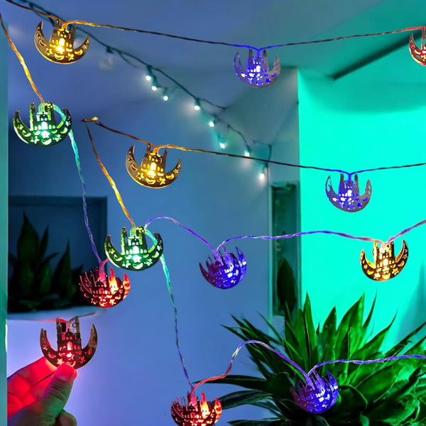 String Lights Bundle 2 Sets, Holiday Decor, Indoor Lights Fall Festive Decoration, RGB LED Lights with Battery Pack Lantern Christmas RGB Decor String Lights 2 Pcs Set (Moon Masjid_LED)