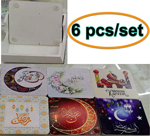 Tea Cup Trivets Placemats Ramadan Décor Pictures with Stand Table Mats with Non-Slip and Heat Insulation for Teacups Coffee Cups Juice Milkeshake Cup Hot/Cold Beverage 4” Each 6pcs/Set