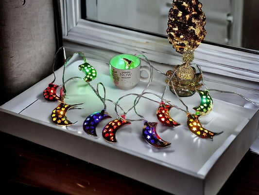 String Lights Bundle 2 Sets, Holiday Decor, Indoor Lights Fall Festive Decoration, RGB LED Lights with Battery Pack Lantern Christmas RGB Decor String Lights 2 Pcs Set (Crescent_LED)
