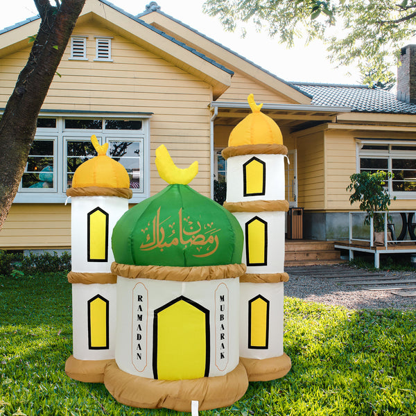 Inflatable Muslim Home Holiday Decoration, Muslim Ramadan Decoration, Holy Celebration with LED Lights, Blow up Yard Ramadan Decoration Ramadan Eid Decor (Mosque_Green) [New Arrival]