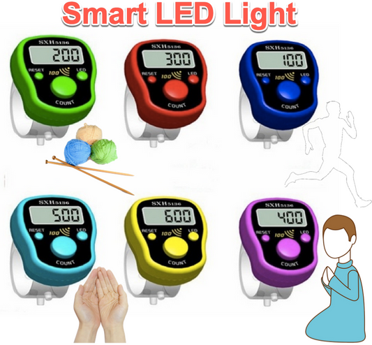 Electric Ring Counter Multi-use Muslim Magic Stitch Marker Row Finger Counter Tasbih Dhikr LCD Digital Display with LED Light For Pray Sewing Knitting Weave Tool 0-99999 Mini Plastic Stitch