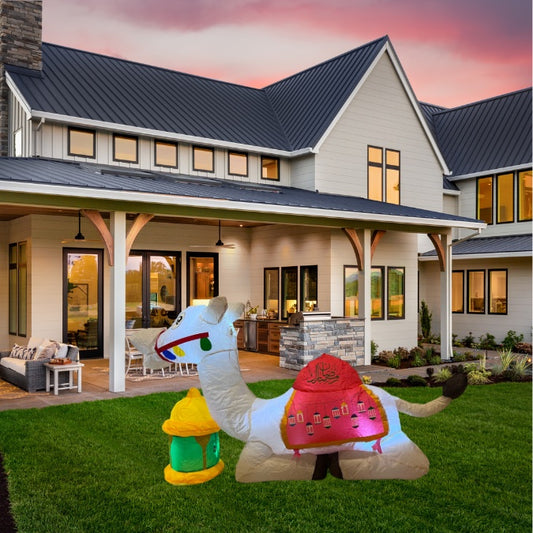 Inflatable Muslim Home Holiday Decoration, Muslim Ramadan Decoration, Holy Celebration with LED Lights, Blow up Yard Ramadan Decoration Ramadan Eid Decor (Camel with Lantern) [New Arrival]