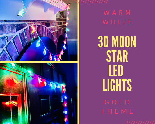 LED 20pc Moon Star Gold Themed Ramadan Eid Festive String Lights Home Iftar Party MoonStar Gold USB Plug (Red/Blue/Green) 20 pcs/set