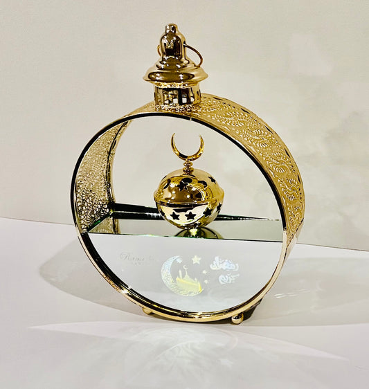 Ramadan Hanging Lantern Islamic Metal Lamp Eid Mubarak Element Eid Mubarak Islamic Lamp, Ramadan Mubarak LED Light Ramadan Hanging Lantern Glass and Metal Lantern for Ramadan Karim 14"X10" [New Arrival]