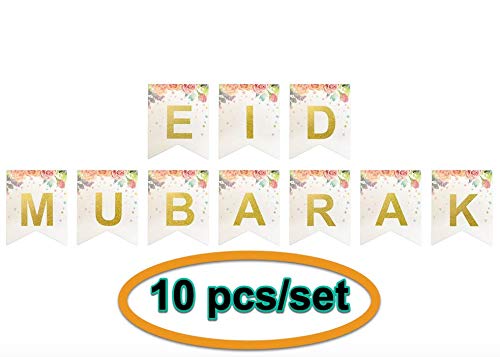 iHcrafts Eid Decorations Wall Hanging Eid Mubarak Banner Card Pennant Bunting 2M Eid Décor for Home Office Business Restaurants Muslim Neighbors 10pcs/Set