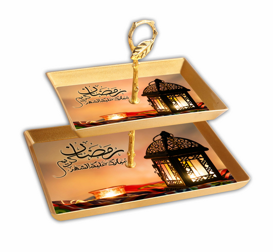 Ramadan and Eid Mubarak Two Tier Fancy Food Serving Tray Sets Ramadan Table Decor Dessert Pastry Party Serving Tray for Fruits Dates