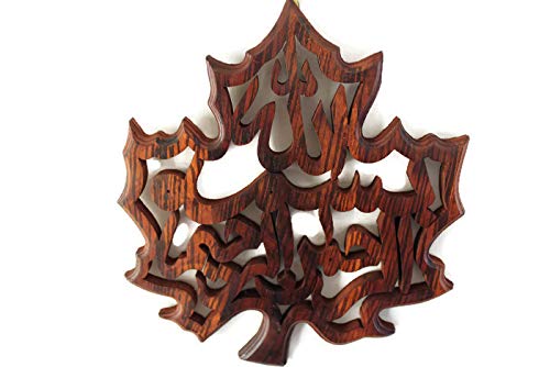 iHcrafts Bismillah Basmala Leaf Shape Unique Elegant Modern Islamic Arabic Calligraphy Wall Art Decor Design Besmele in The Name of God (Allah) Solid Wood 14"