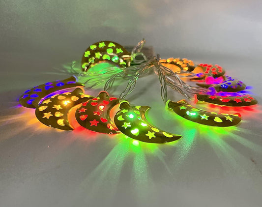 String Lights Bundle 2 Sets, Holiday Decor, Indoor Lights Fall Festive Decoration, RGB LED Lights with Battery Pack Lantern Christmas RGB Decor String Lights 2 Pcs Set (Crescent_LED)