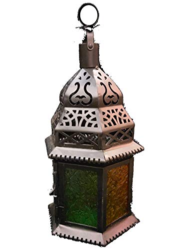 iHcrafts Moroccan Style Candle-Lantern Battery Operated LED Light Black Temple Lantern Egyptian Ramadan Light Vintage Style Candle Lantern Decor Moroccan Style-Candle Lantern Decorative Indoor