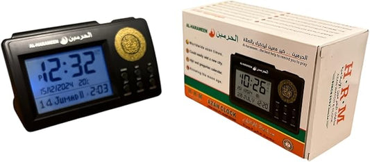 Digital Azan Clock with Automatic Prayer Time Adjustments Including DST and 5 Times Daily Athan Reminder with Alarm for Muslims | Wall & Table Clock 9”x8” (Desktop (Black) Azan Clock)