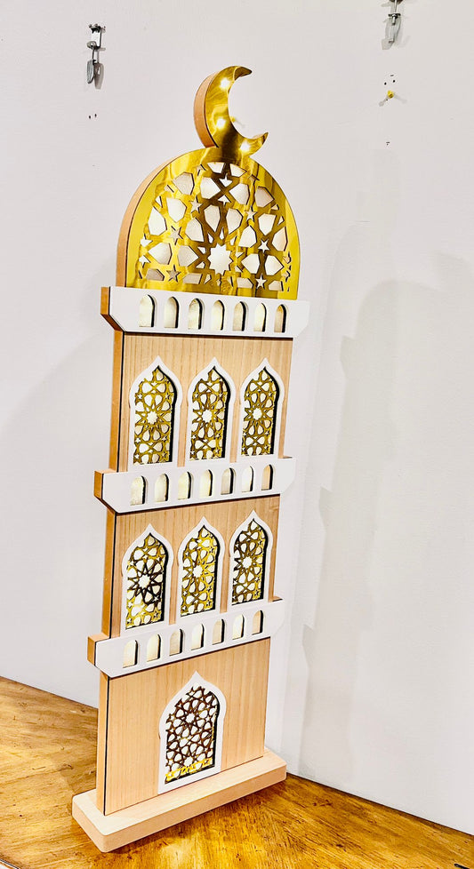 Ramadan Décor, Ramadan Kareem Home Décor LED Lights Ramadan Mosque Decoration, Ramadan Gift 3ft Acrylic Ramadan Decorations Home office (Self Standing Minar) [New Arrival]